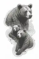 a solid outline of bear with a negative space baby bear inside and an outline of a bear outside. style is that of a lin tattoo design idea