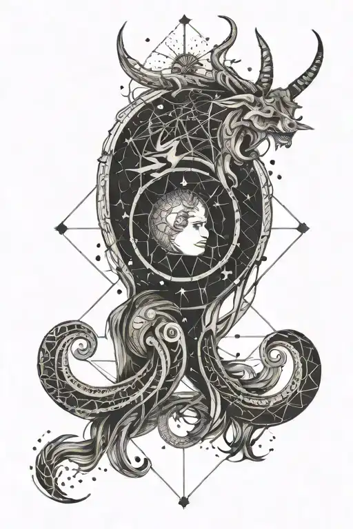 capricorn sun moon star constellation tattoo design idea
