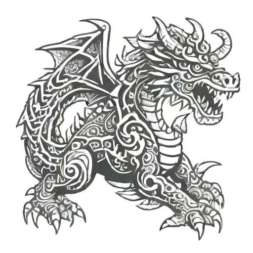 Aztec war dragon tattoo design idea