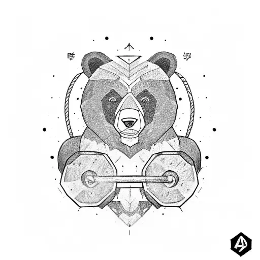A powerful bear lifting weights in a powerlifting competition tattoo design idea