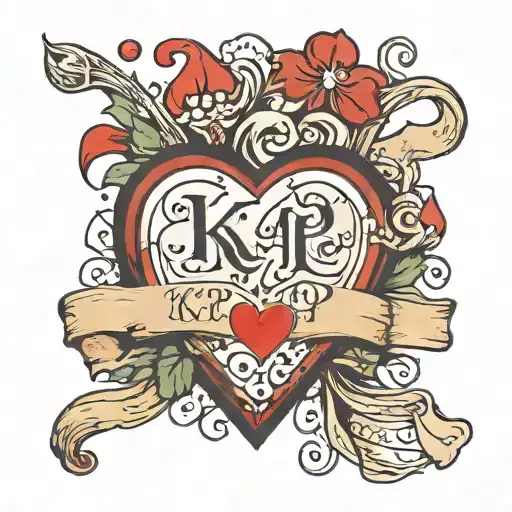 Heart with banner and initials reading "KA + GP" tattoo design idea