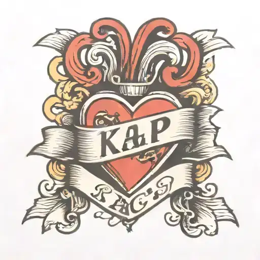 Heart with banner and initials reading "KA + GP" tattoo design idea