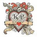 Heart with banner and initials reading "KA + GP" tattoo design idea