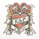 Heart with banner and initials reading "KA + GP" tattoo design idea