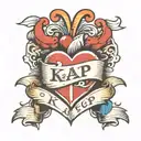 Heart with banner and initials reading "KA + GP" tattoo design idea