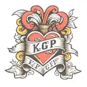 Heart with banner and initials reading "KA + GP" tattoo design idea