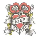 Heart with banner and initials reading "KA + GP" tattoo design idea