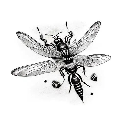mixed tattoo of dragonfly, bee, sunflower, branches, tiger, birds arranged on a female arm in black and white tattoo design idea