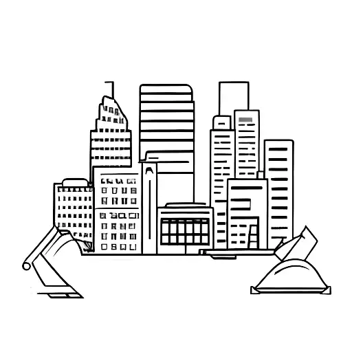 A minimalist tattoo of a laptop with a city skyline as the screen tattoo design idea