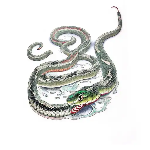 japanese style tattoo of a snake going round an arm shedding skin. roots come out of the shedding skin. tattoo design idea