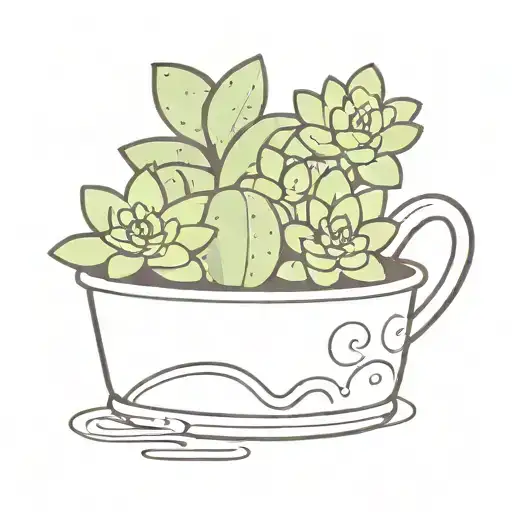 A cheerful cartoon pot of succulents runs along the path tattoo design idea