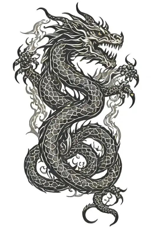 dragon with fire flames tattoo design idea