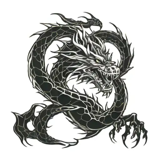 dragon with fire flames tattoo design idea
