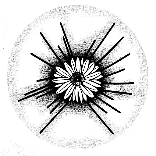 daisy with strands of wheat in a circle tattoo design idea