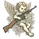 cherub angel with ak 47 tattoo design idea