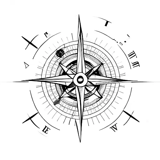 minimalistic Compass surrounded by nautical design and a motoryacht tattoo design idea