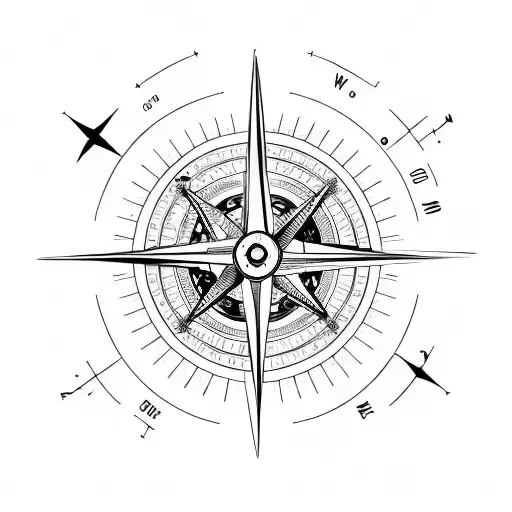 minimalistic Compass surrounded by nautical design and a motoryacht tattoo design idea