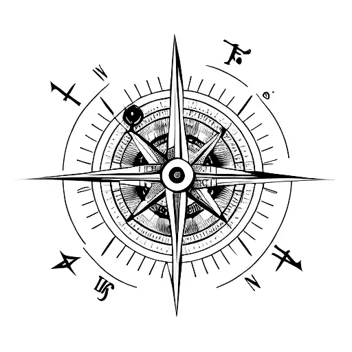 minimalistic Compass surrounded by nautical design and a motoryacht tattoo design idea