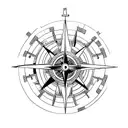 minimalistic Compass surrounded by nautical design and a motoryacht tattoo design idea