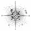 minimalistic Compass surrounded by nautical design and a motoryacht tattoo design idea