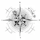 minimalistic Compass surrounded by nautical design and a motoryacht tattoo design idea