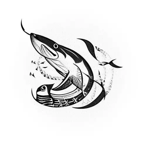fish hook and orca tattoo design idea