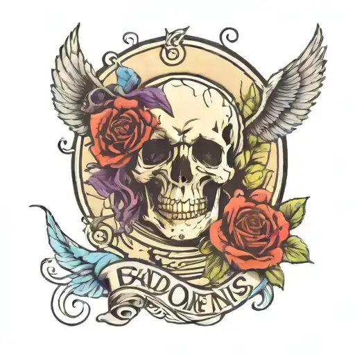 Bad Omens band tattoo colorful. No logo or letters. Try on the song 'Death of peace of mind' tattoo design idea
