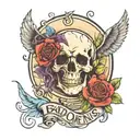 Bad Omens band tattoo colorful. No logo or letters. Try on the song 'Death of peace of mind' tattoo design idea
