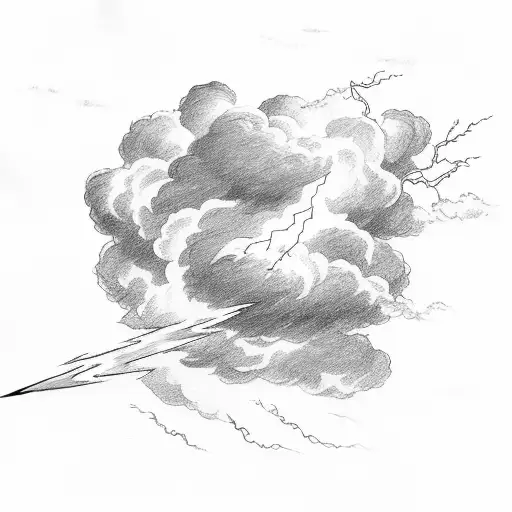 lightning bolt with clouds tattoo design idea