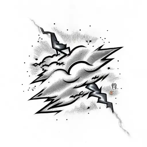lightning bolt with clouds tattoo design idea