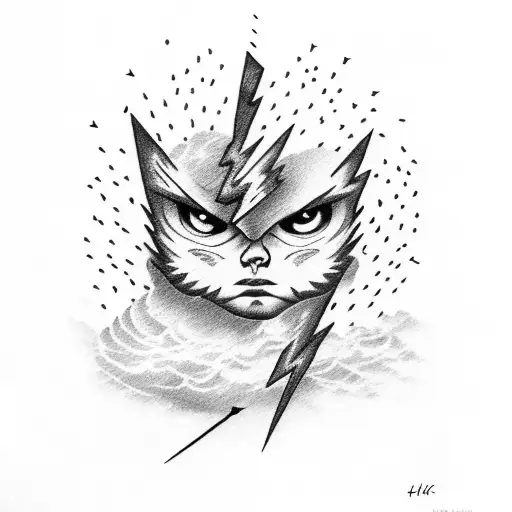 lightning bolt with clouds tattoo design idea