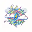 lightning bolt with clouds tattoo design idea
