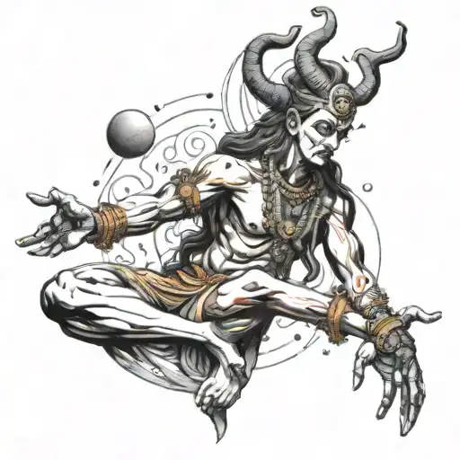 shiv tandav position levitating with universe tattoo design idea