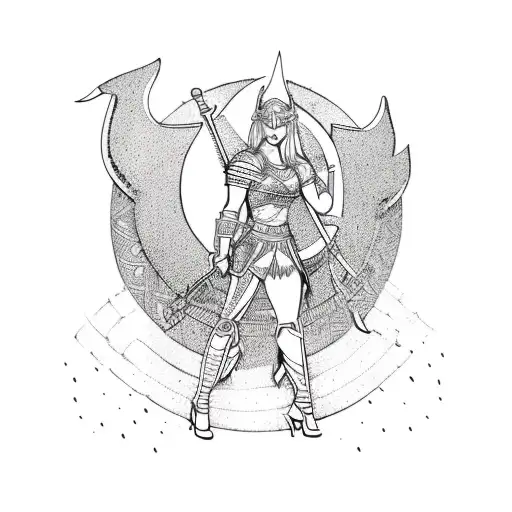 sexy valkyrie viking, mandala background  tattoo design idea