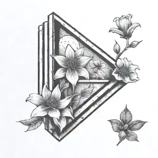  square 4 pane window , moon , flowers tattoo design idea