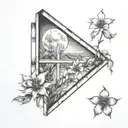  square 4 pane window , moon , flowers tattoo design idea