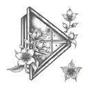  square 4 pane window , moon , flowers tattoo design idea