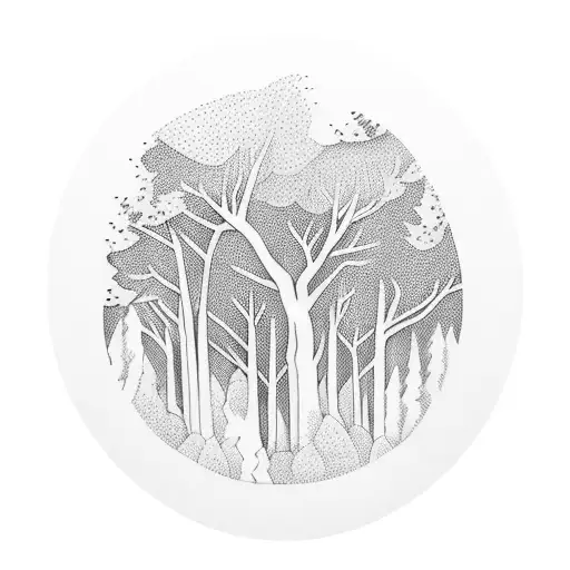 Forest with trees breaking apart into birds tattoo design idea