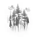 Forest with trees breaking apart into birds tattoo design idea