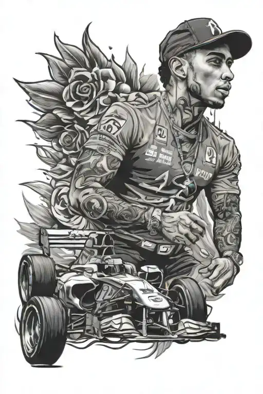 Formula 1 Lewis Hamilton chicano style tattoo design idea