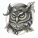blindfolded owl tattoo design idea