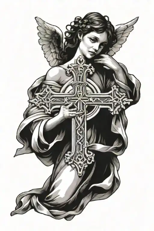 Angel holding cross tattoo tattoo design idea