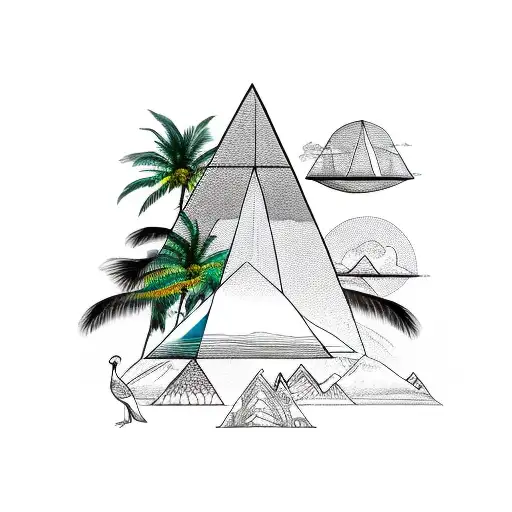 jungle pyramid birds palm trees woman  tattoo design idea