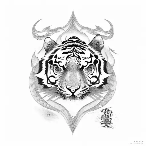 A tiger and dragon together, representing the balance between pain and strength tattoo design idea