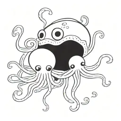 squid and jellyfish black background tattoo design idea