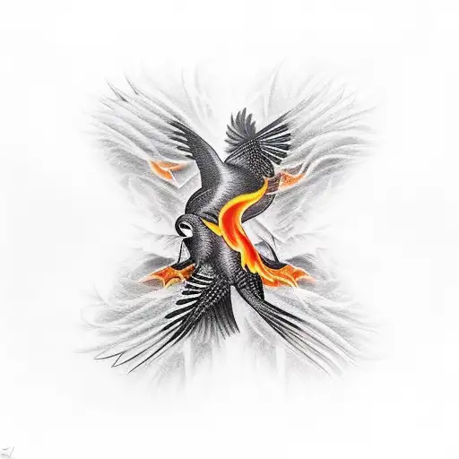 blackbirds intertwining with flames tattoo design idea