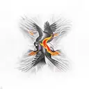 blackbirds intertwining with flames tattoo design idea