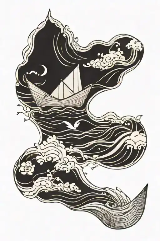 Concept:      Central Symbol: A small, delicate paper boat floating on gentle waves. The boat represents the journey and tattoo design idea