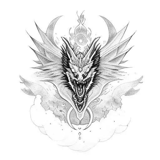 Dragon, raven and wolf tattoo design idea