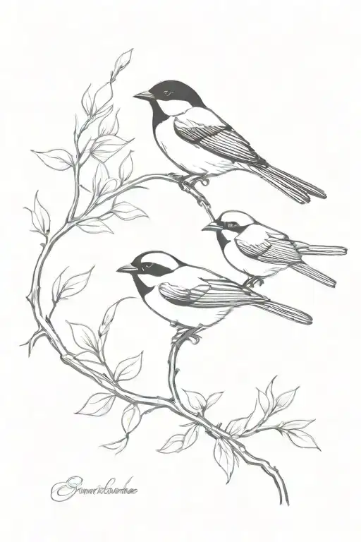 chickadee and scissortail flycatcher flying tattoo design idea